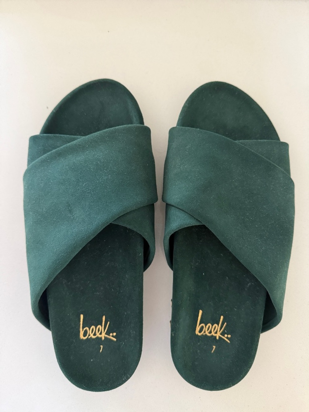 beek Women's Green Suede Crisscross Slide Mules size 7 - Picture 5 of 5
